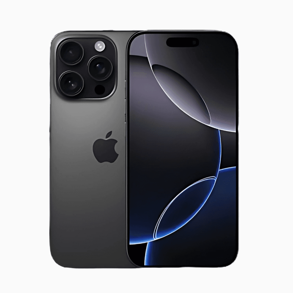 iPhone 16 Pro Max CoinMobile en noir avec triple appareil photo et écran OLED bord à bord
