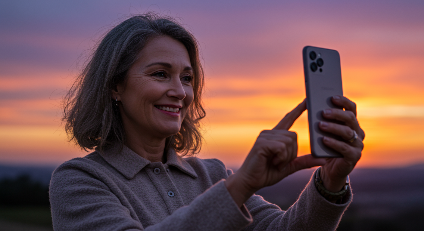 User enjoying sunset photography with S23 Ultra smartphone for stunning images