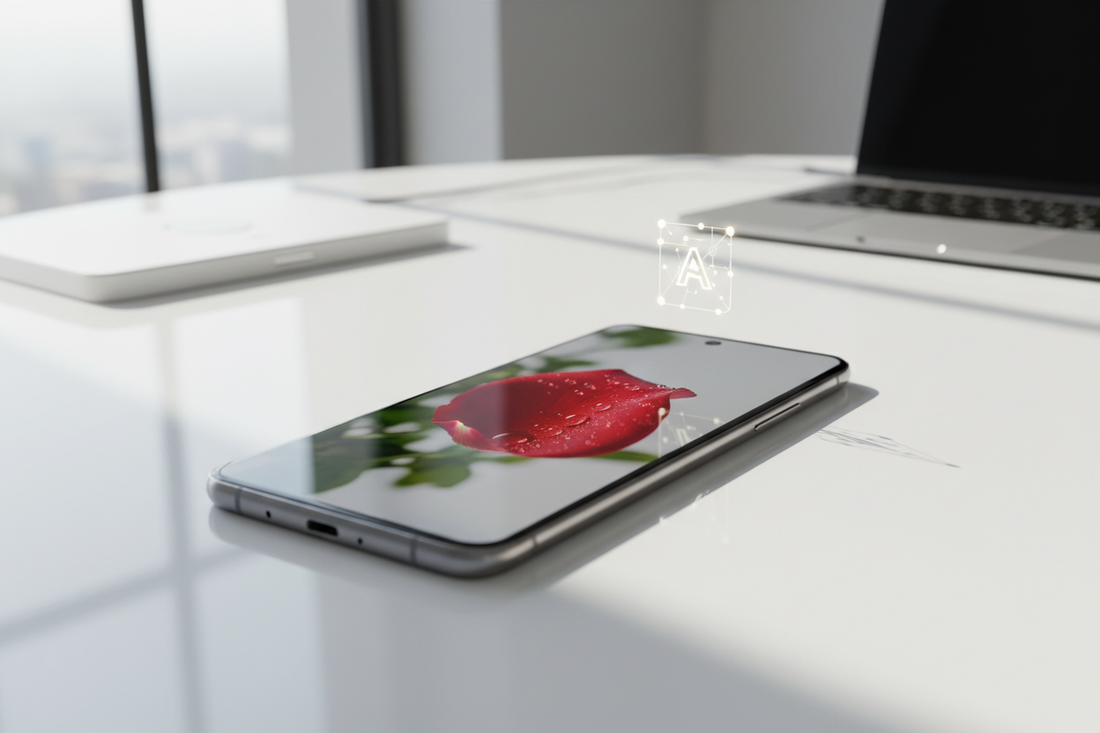 Smartphone affichant les fonctionnalités Samsung S25 avec écran lumineux et design moderne pour étudiants et passionnés de technologie