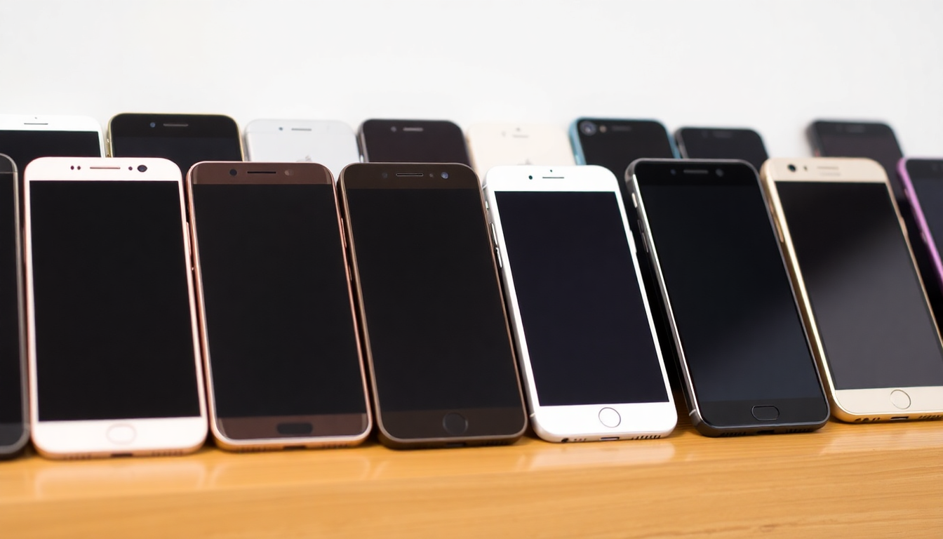 Row of various best reconditioned phones 2025 arranged on a wooden surface