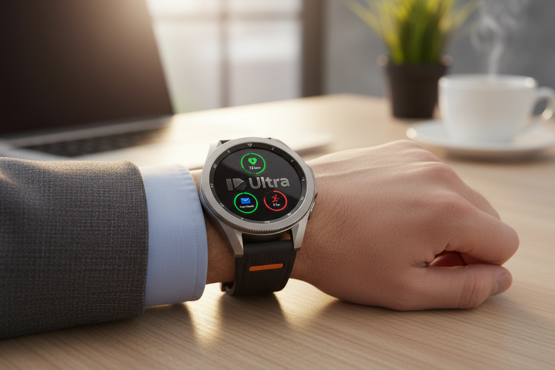 Montre connectée samsung galaxy watch ultra affichant des fonctionnalités fitness, idéale pour étudiants et passionnés de technologie