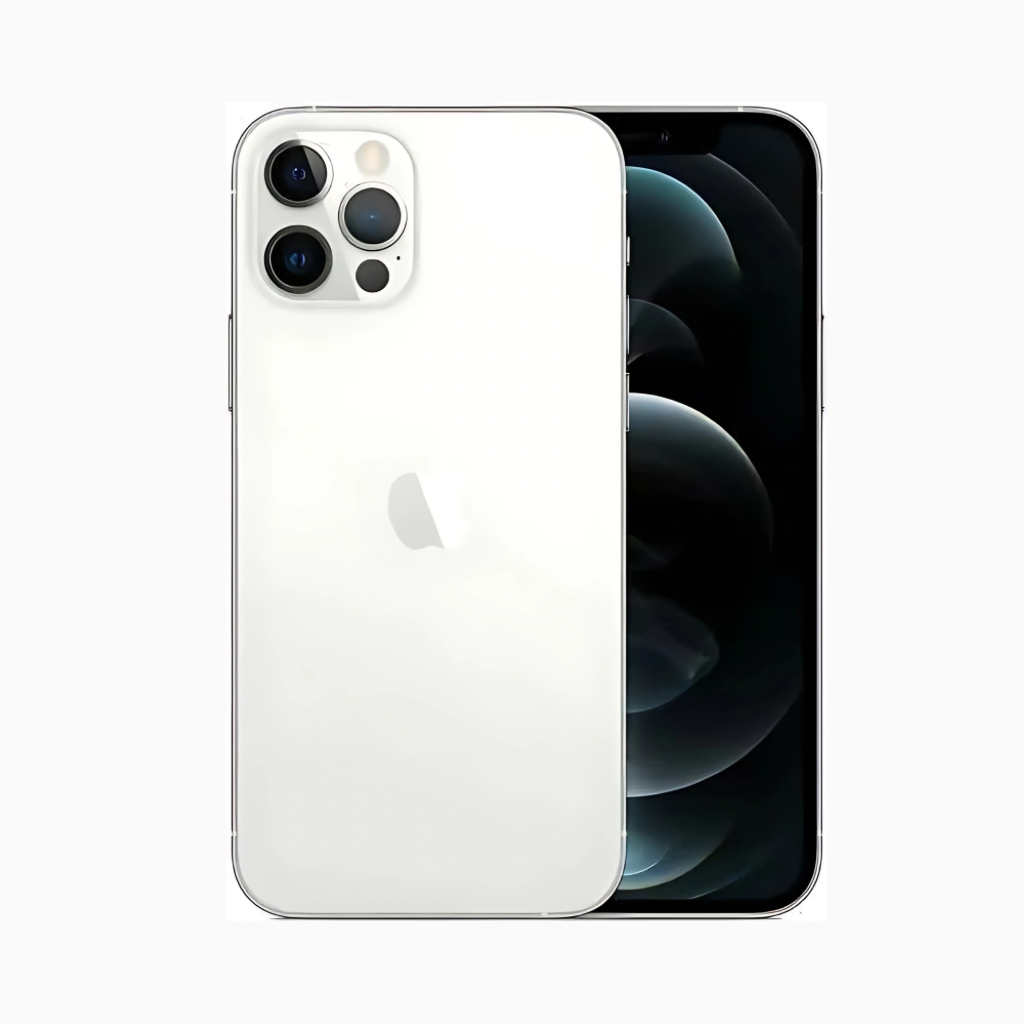 Smartphone iPhone 12 Pro Max blanc avec triple caméra arrière présenté par CoinMobile