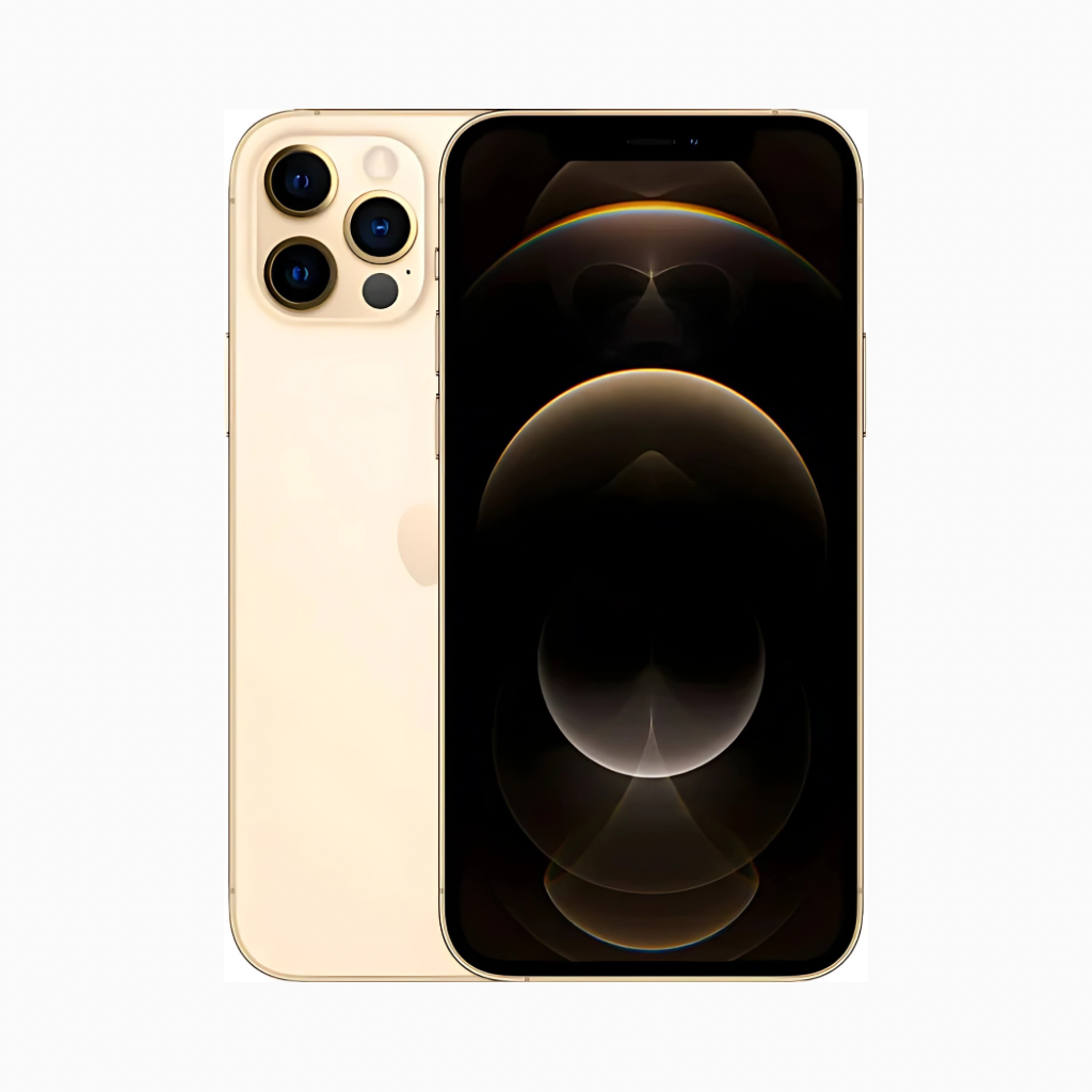 Smartphone iPhone 12 Pro Max couleur or avec écran et triple caméra arrière