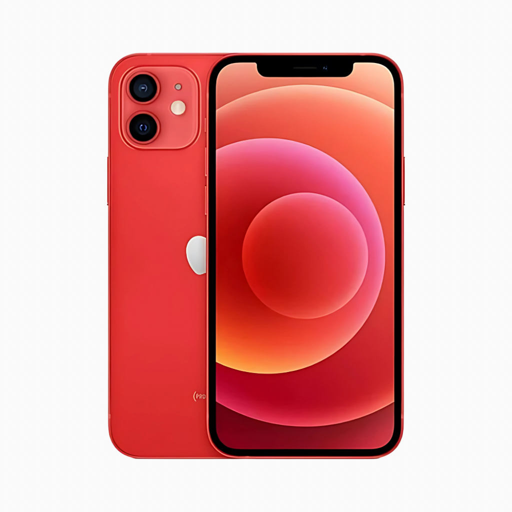 Smartphone iPhone 12 rouge de CoinMobile avec double caméra arrière et écran bord à bord