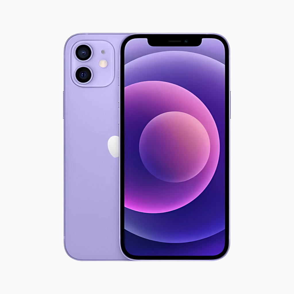 Smartphone iPhone 12 violet de CoinMobile avec double caméra arrière et écran bord à bord