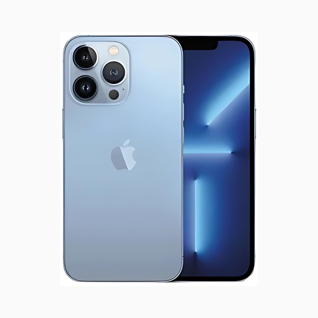 Smartphone iPhone 13 Pro bleu par CoinMobile avec triple caméra arrière et écran bord à bord