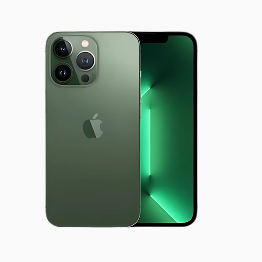 Smartphone iPhone 13 Pro vert présenté de face et de dos par CoinMobile
