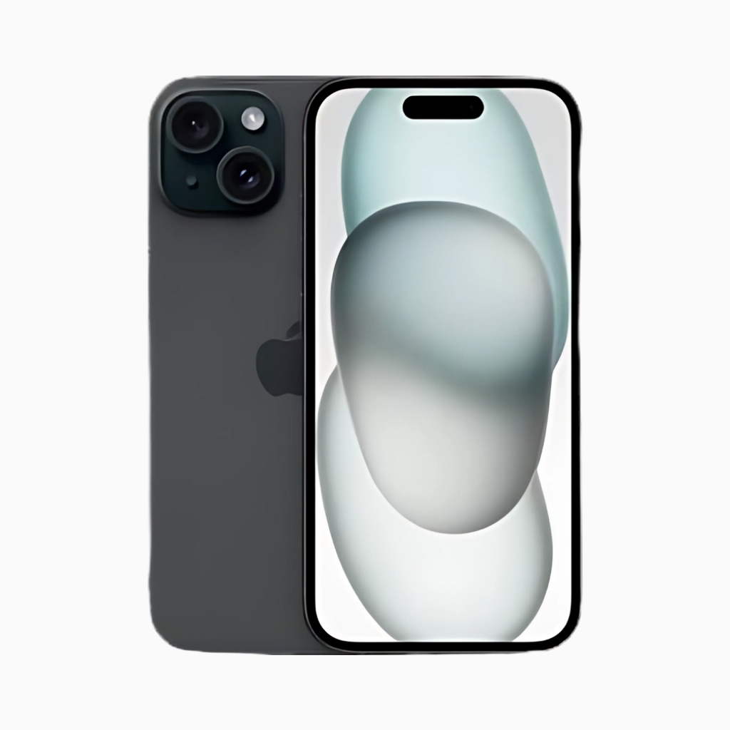 Smartphone Iphone 15 plus en noir avec double caméra arrière et écran bord à bord par CoinMobile