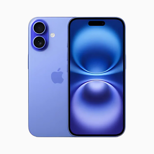Smartphone Iphone 16 Plus bleu de CoinMobile affichant écran et double caméra arrière