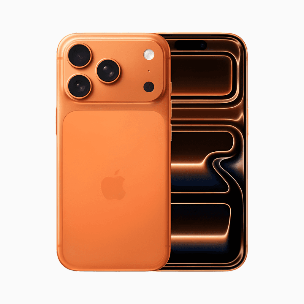 iPhone 17 Pro Max en couleur orange avec un design moderne et des caractéristiques avancées