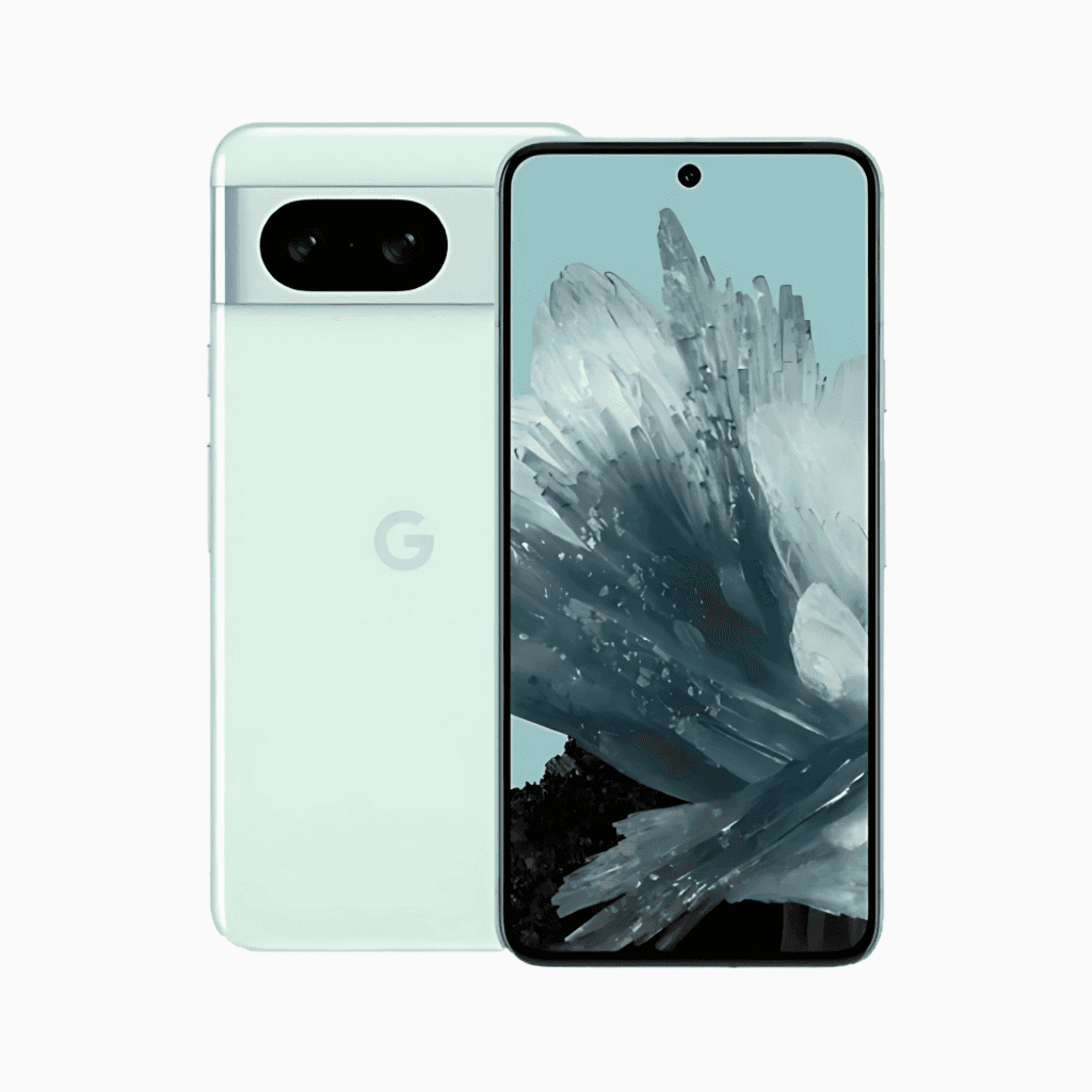 Google Pixel 8 Smartphone en vert clair avec un écran haute résolution et un design élégant