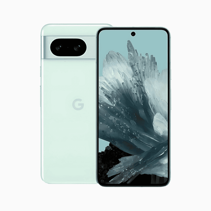 Google Pixel 8 Smartphone en vert clair avec un écran haute résolution et un design élégant