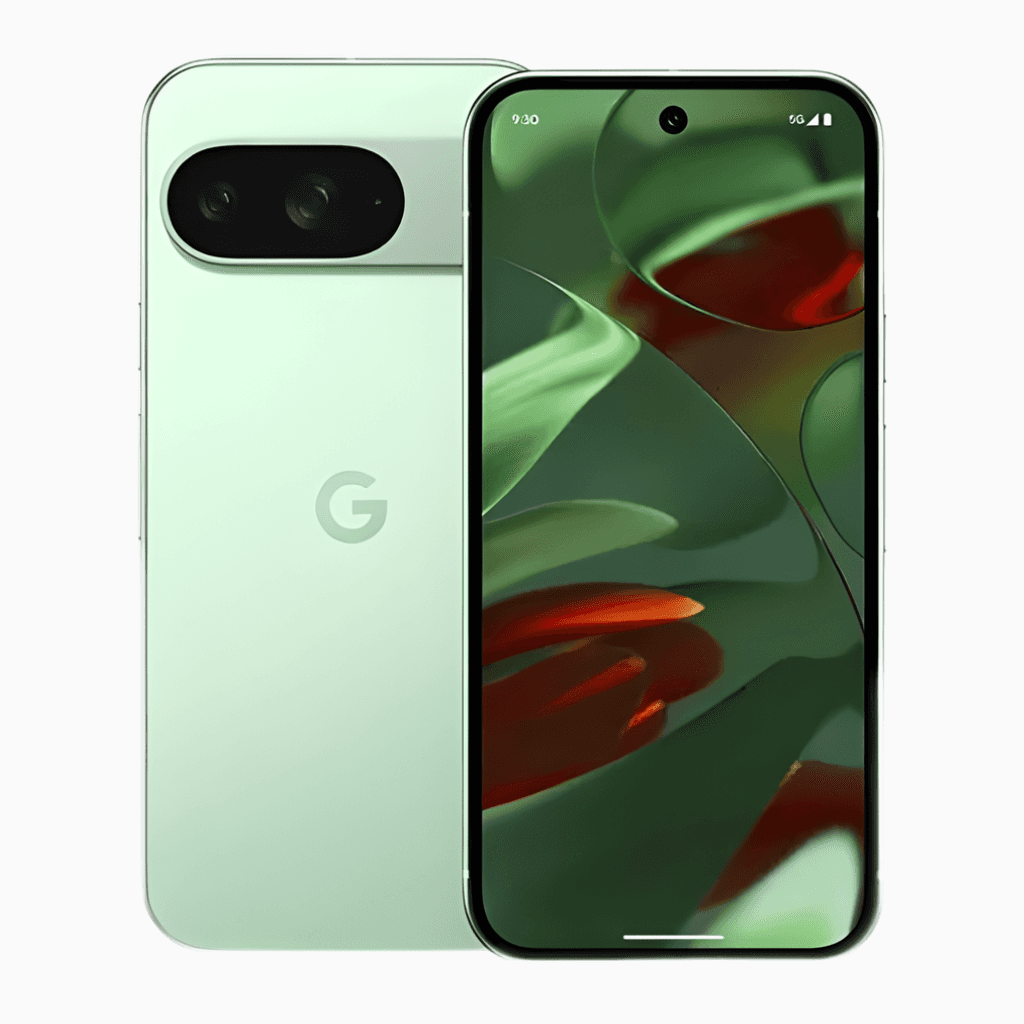 Smartphone Google Pixel 9 en vert avec écran vibrant et arrière élégant
