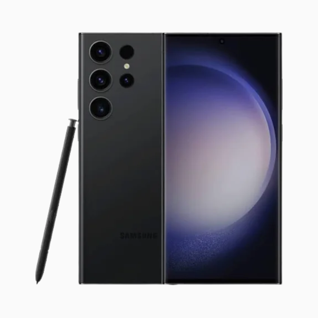 Smartphone Samsung S23 Ultra avec un stylet et un design élégant en noir
