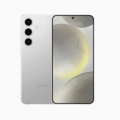 Smartphone Samsung S24 en blanc avec écran haute définition et design élégant